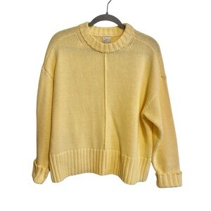 A New Day Butter Yellow Cotton Knit Pullover Crew Sweater Cottagecore Coastal S